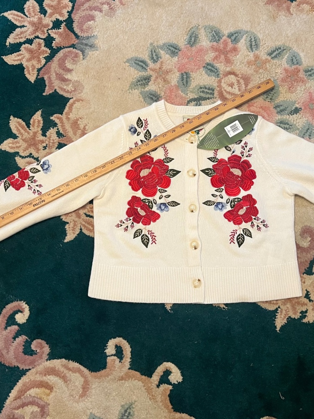 NWT XS Farm Rio Cream Flowers Embroidered Knit Cardigan (Cream) new with tags XS